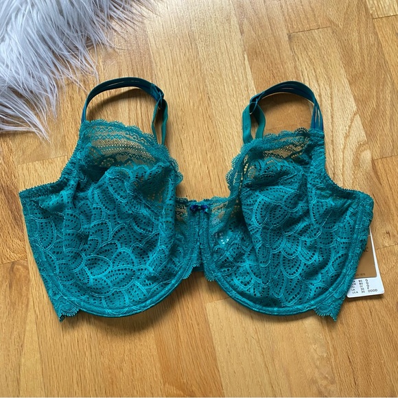 Chantelle NEW Merci Demi Bra Jet Green Lace Underwire Sz 36G - Picture 3 of 8